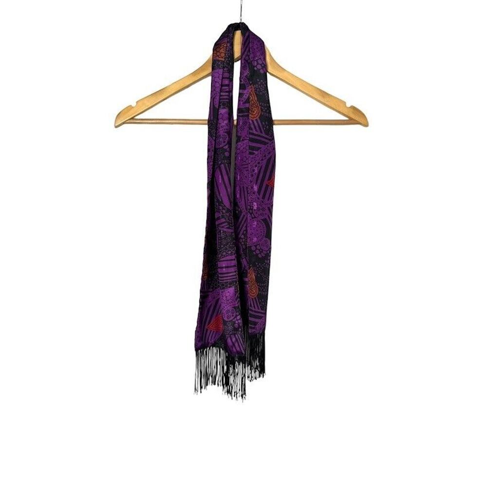 Andrea Gayle VINTAGE 80s Abstract Purple Black Midi Pleated Skirt Blouse Size 14 - Picture 7 of 16